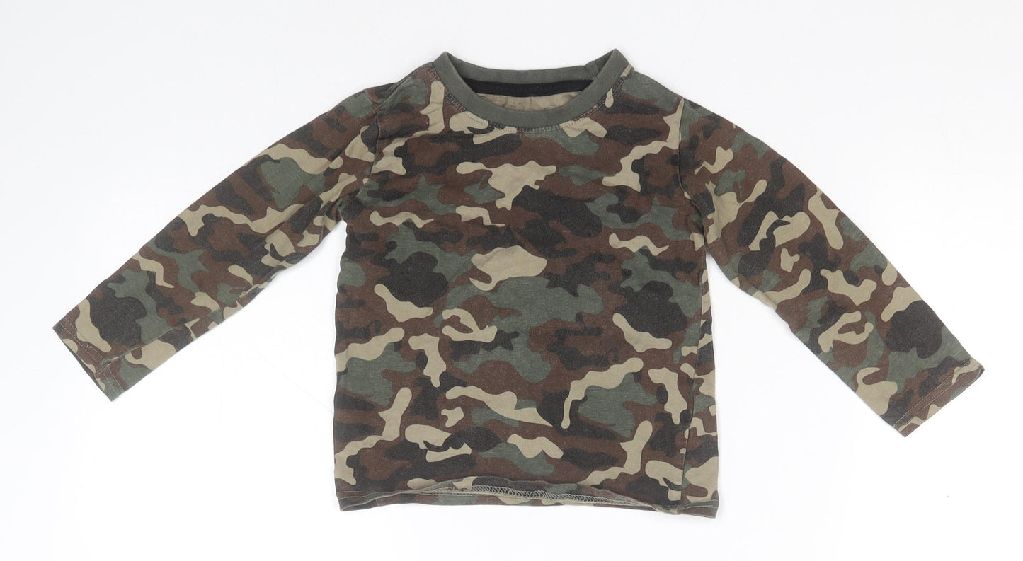 Primark Boys Green Round Neck Camouflage Cotton Pullover Jumper Size 2-3 Years