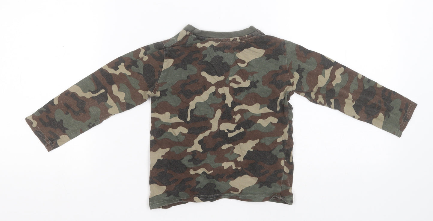 Primark Boys Green Round Neck Camouflage Cotton Pullover Jumper Size 2-3 Years