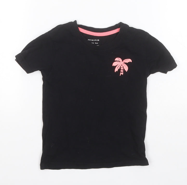 Primark Girls Black  Cotton Basic T-Shirt Size 2-3 Years Roll Neck