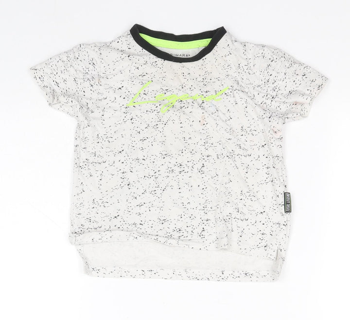Primark Boys White Spotted Cotton Basic T-Shirt Size 18-24 Months Round Neck  - Legend