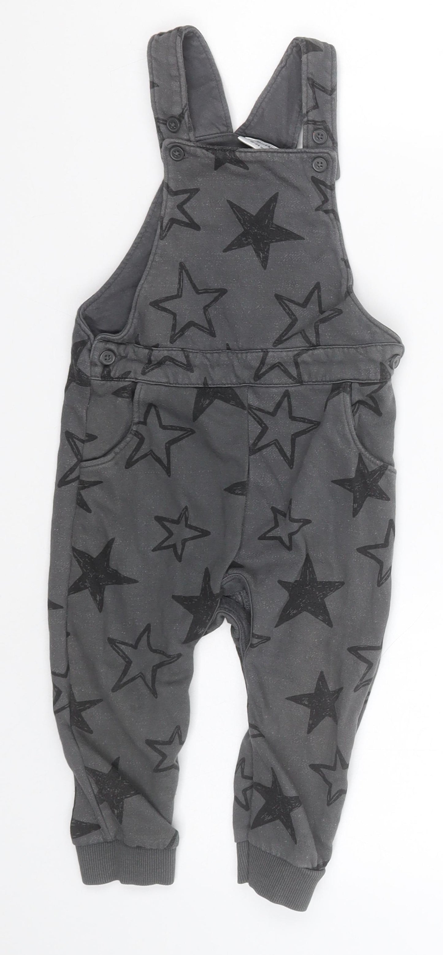 F&F Boys Grey Geometric Cotton Dungaree One-Piece Size 18-24 Months
