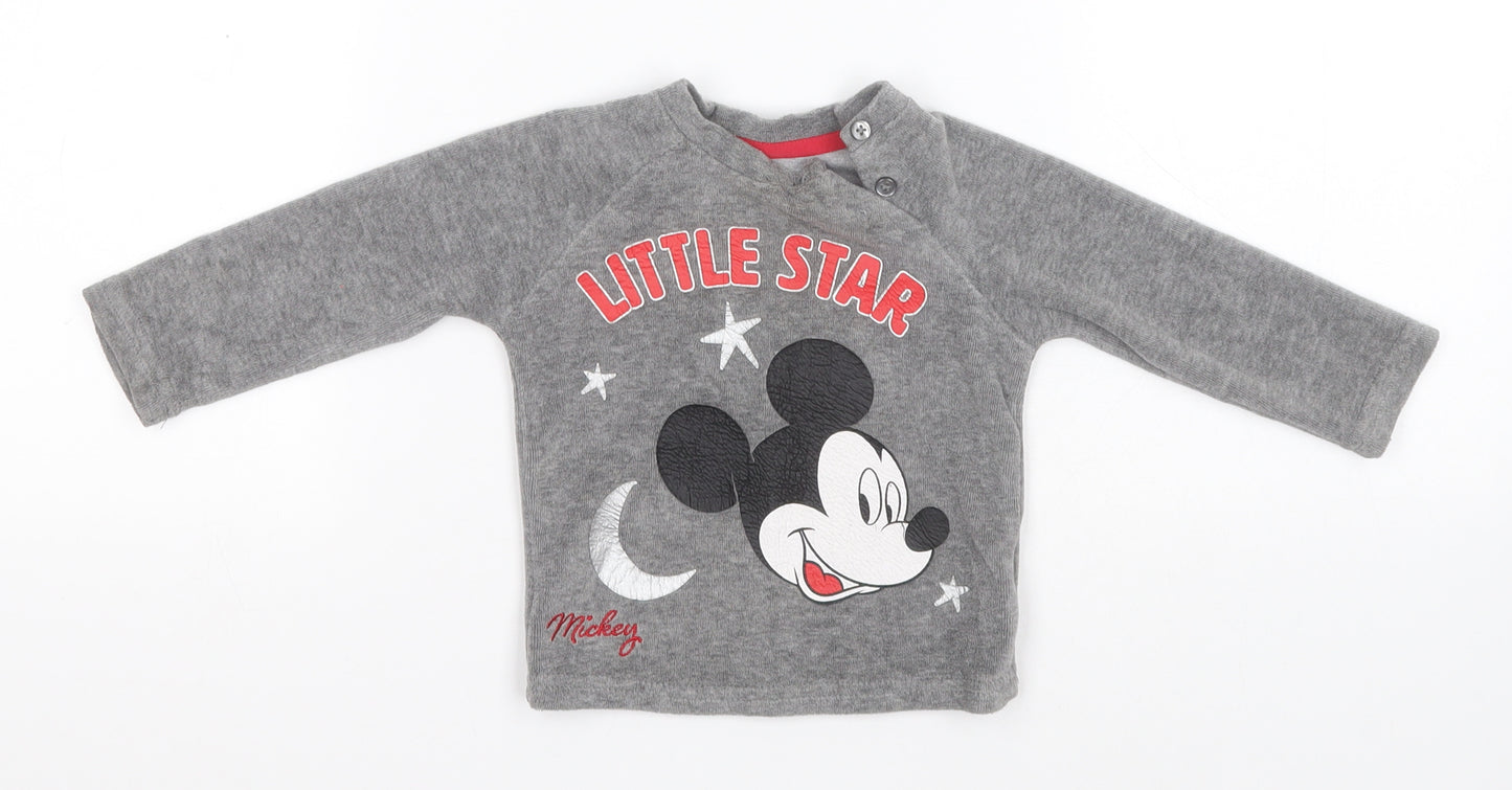 Primark Boys Grey  Cotton Pullover Jumper Size 9-12 Months   - Mickey Mouse, Little Star