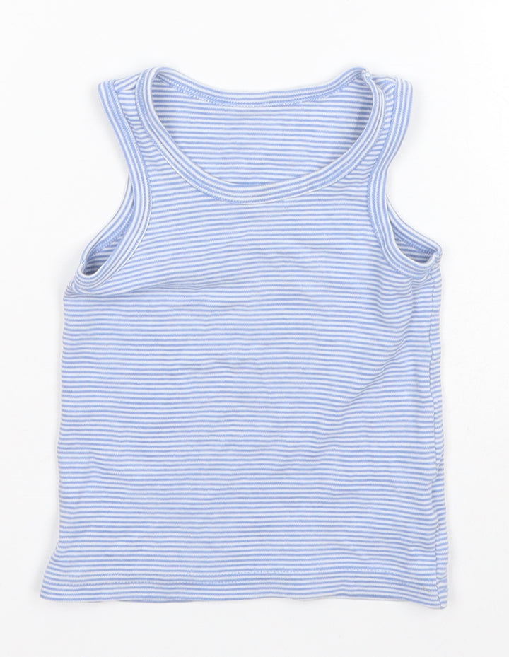 F&F Girls Blue Striped Cotton Basic Tank Size 3-4 Years Round Neck