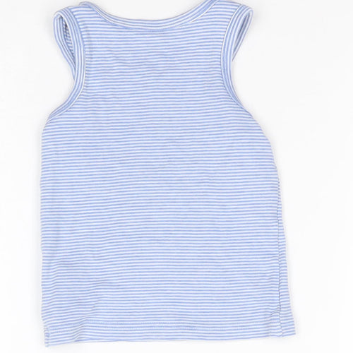 F&F Girls Blue Striped Cotton Basic Tank Size 3-4 Years Round Neck