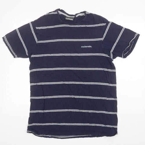 McKenzie Mens Blue Striped   T-Shirt Size XL Round Neck