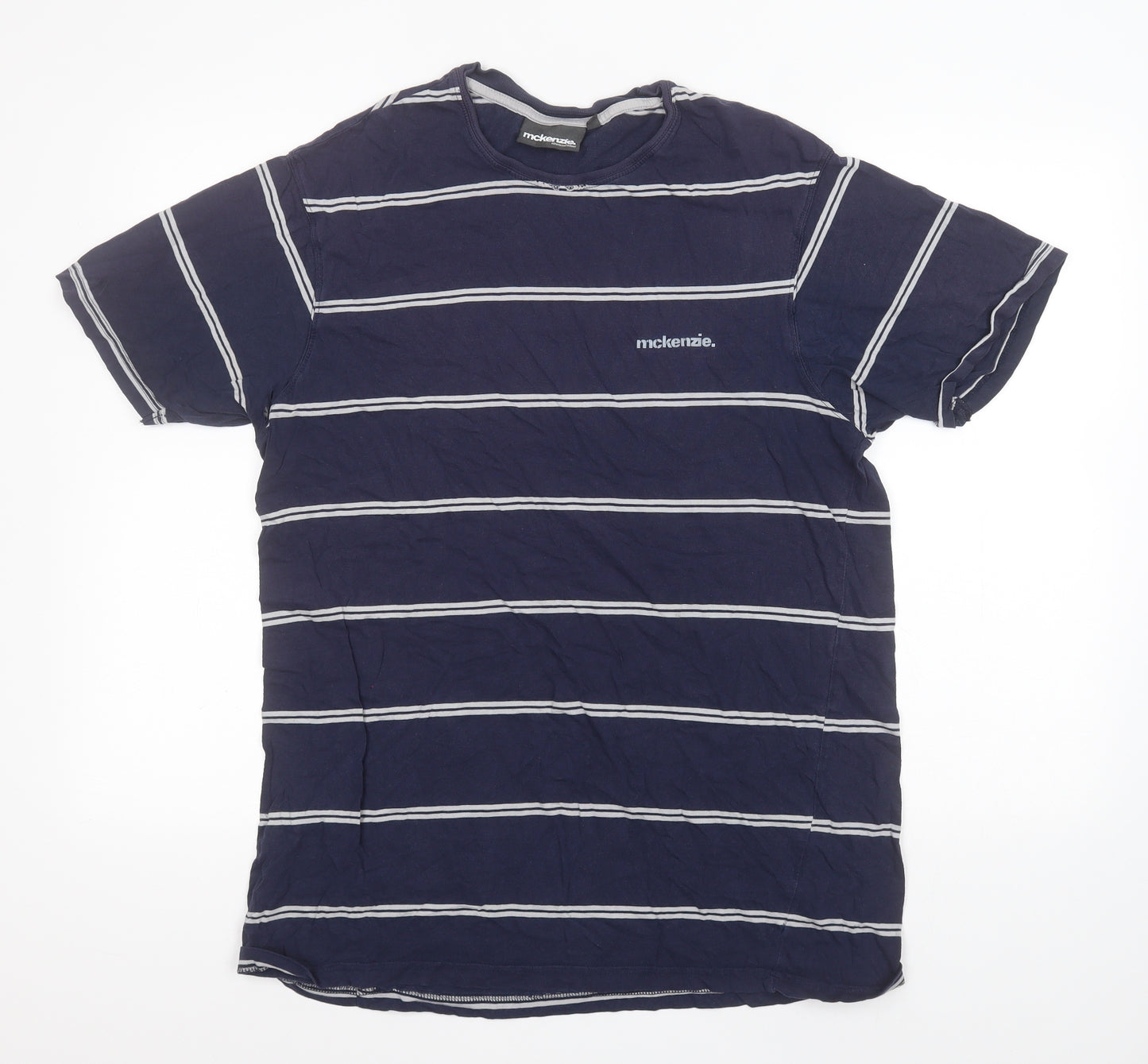 McKenzie Mens Blue Striped   T-Shirt Size XL Round Neck