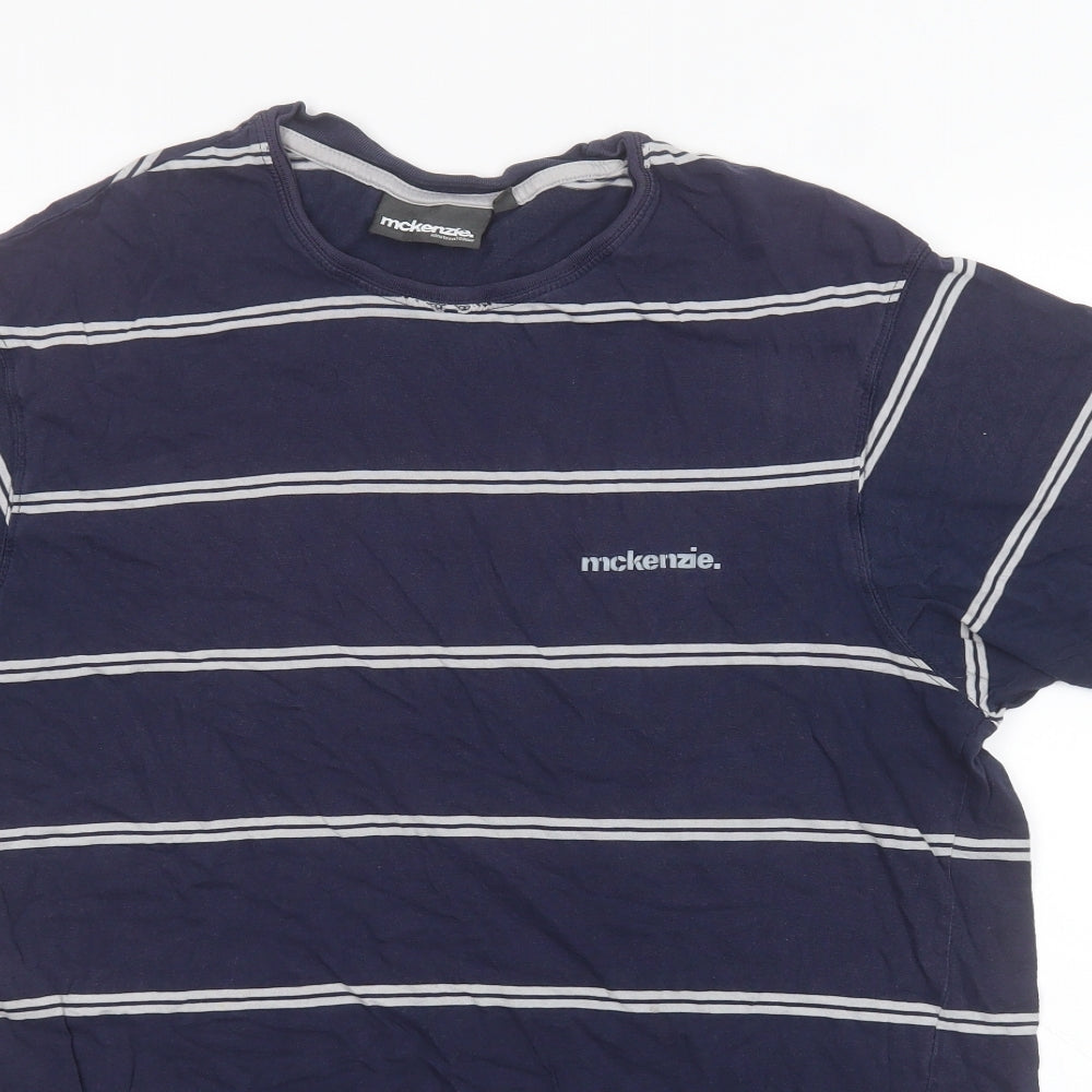 McKenzie Mens Blue Striped   T-Shirt Size XL Round Neck