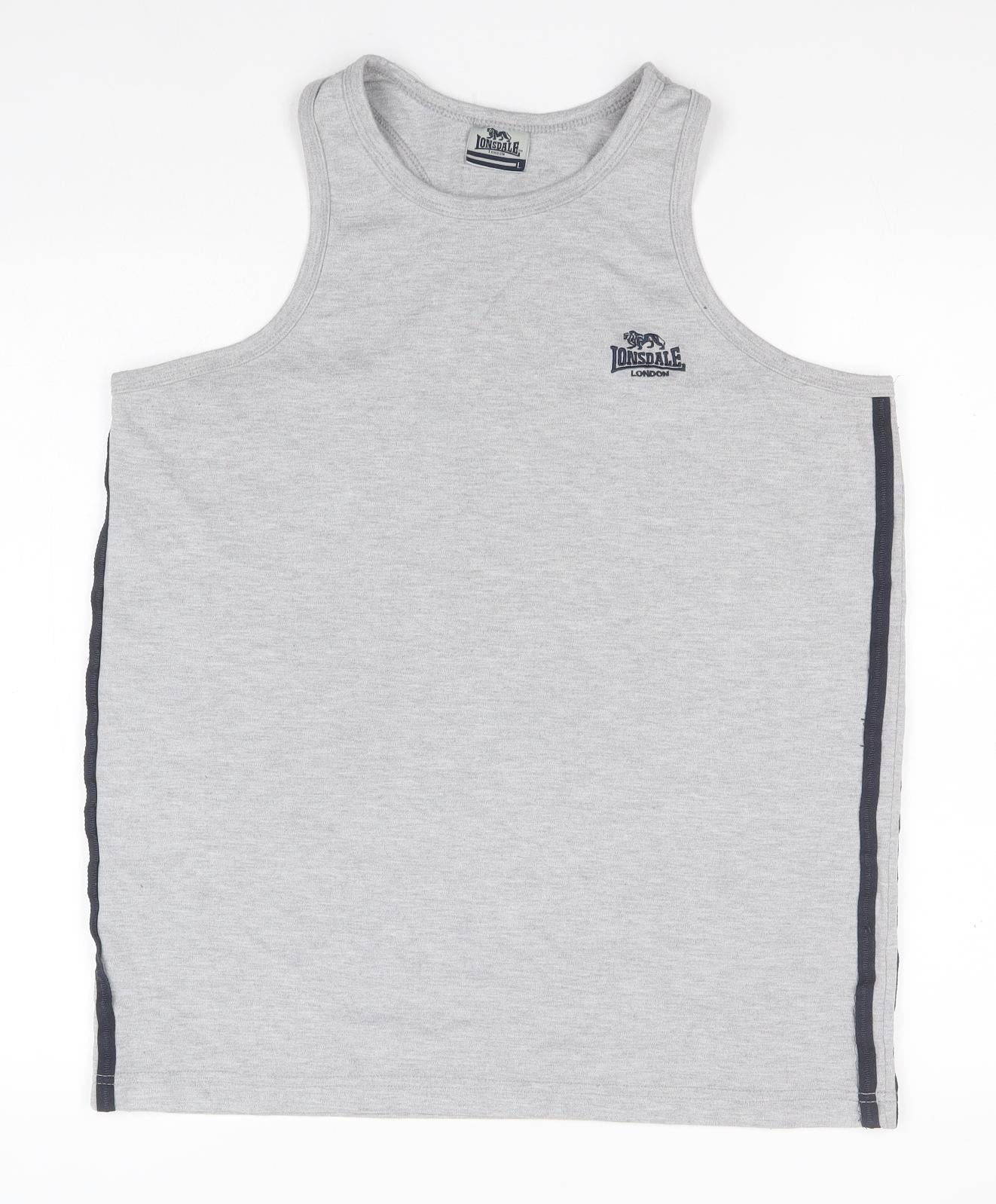 Lonsdale Mens Grey  Polyester Basic Tank Size L Round Neck