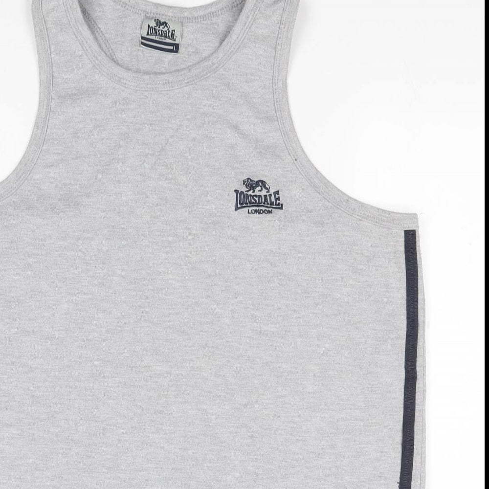 Lonsdale Mens Grey  Polyester Basic Tank Size L Round Neck