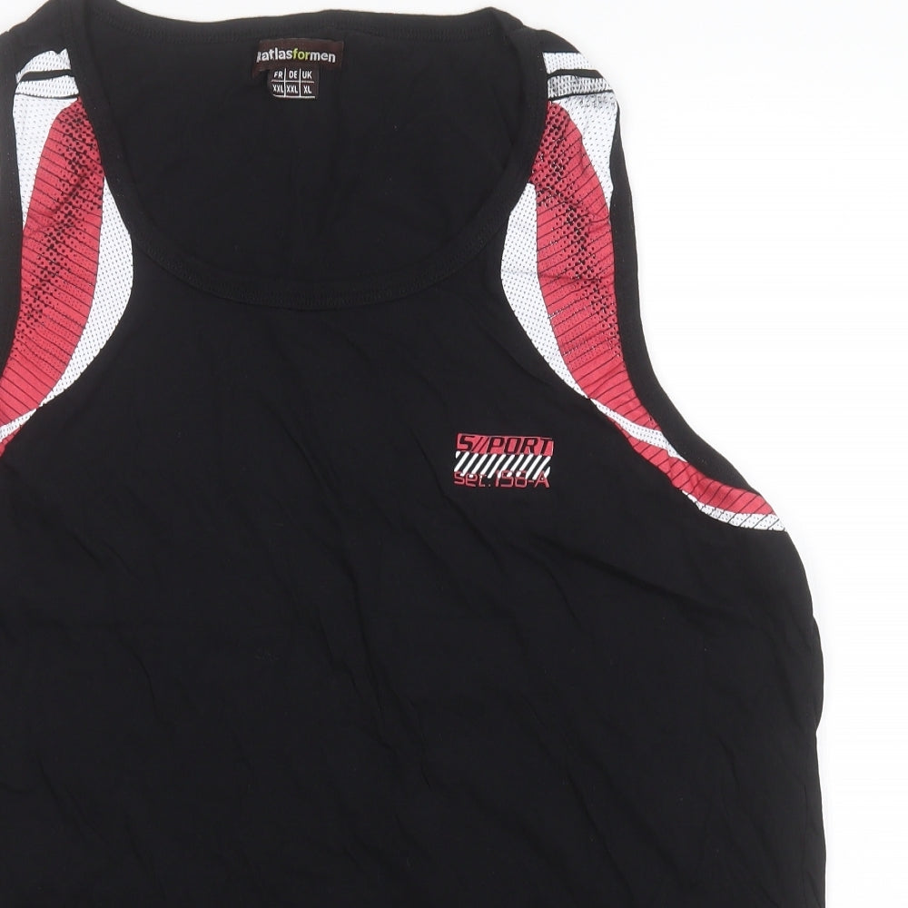 Atlas Mens Black  Cotton Basic Tank Size XL Round Neck