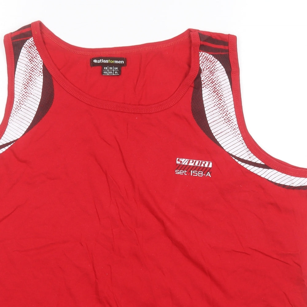 Atlas Mens Red  Cotton Basic Tank Size XL Round Neck