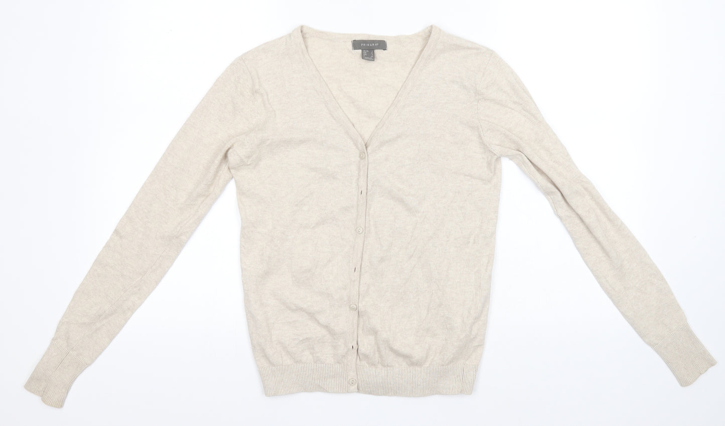 Primark Womens Ivory V-Neck  Cotton Cardigan Jumper Size 8