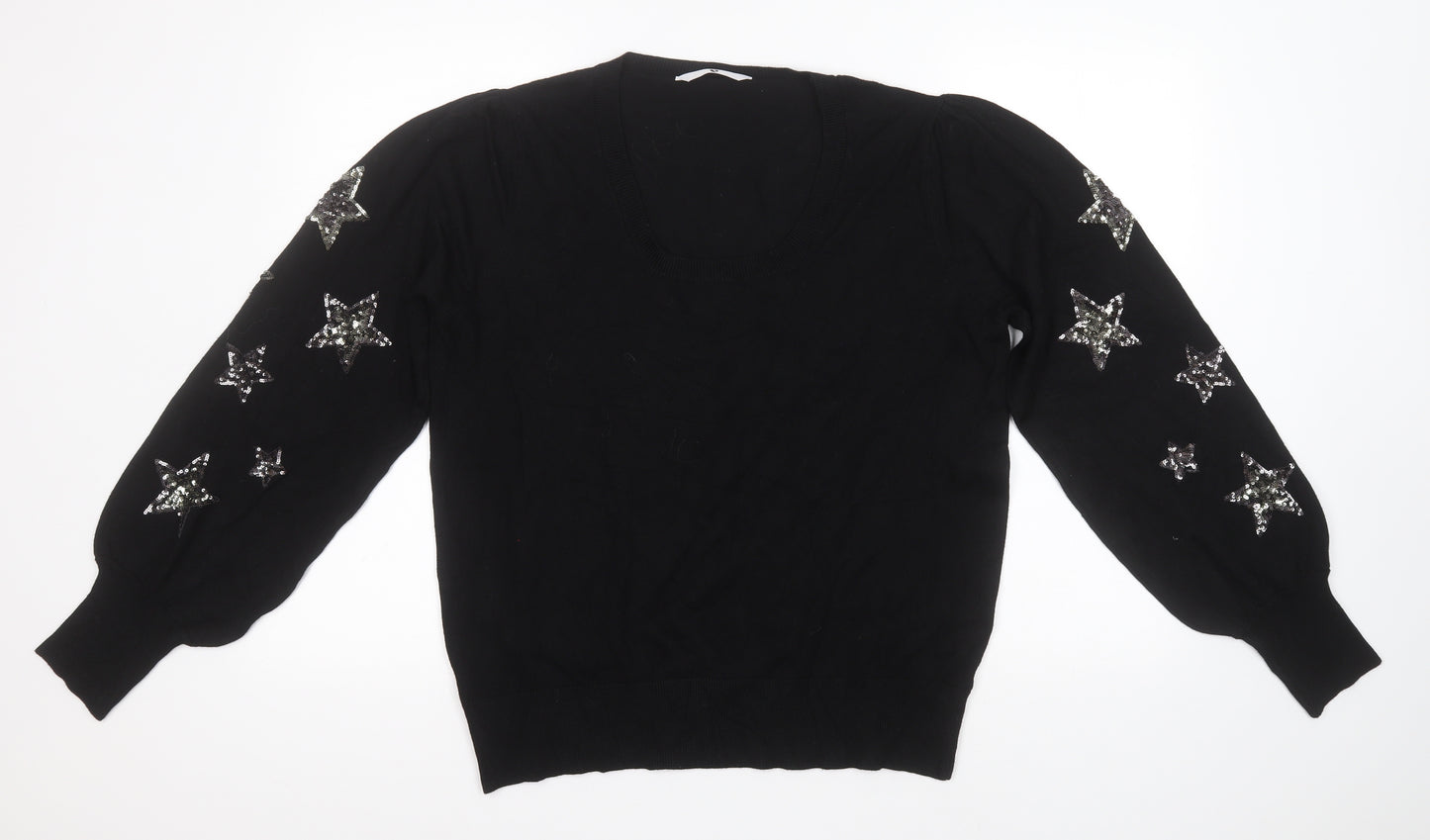 Very Womens Black Square Neck Geometric Viscose Pullover Jumper Size 18   - Stars