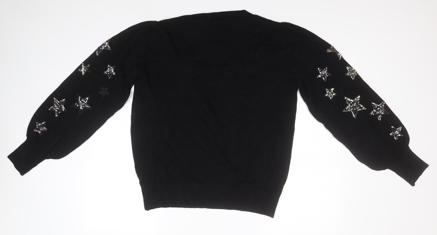 Very Womens Black Square Neck Geometric Viscose Pullover Jumper Size 18   - Stars