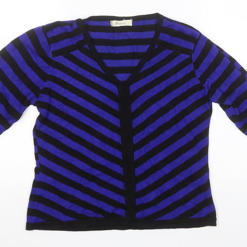 Pregis Womens Blue V-Neck Striped Viscose Pullover Jumper Size S