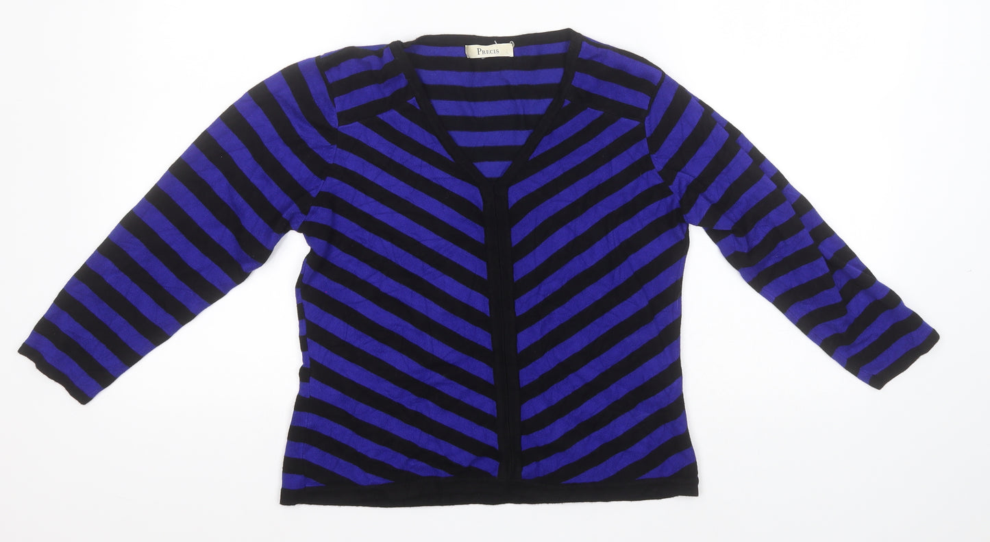 Pregis Womens Blue V-Neck Striped Viscose Pullover Jumper Size S