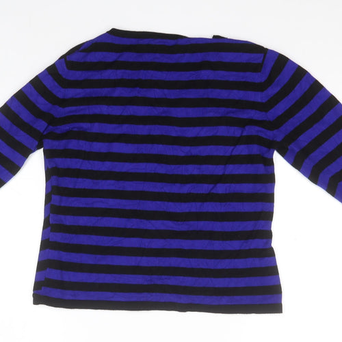 Pregis Womens Blue V-Neck Striped Viscose Pullover Jumper Size S