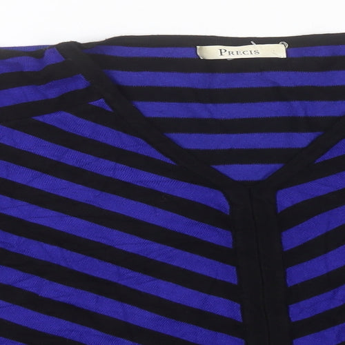 Pregis Womens Blue V-Neck Striped Viscose Pullover Jumper Size S