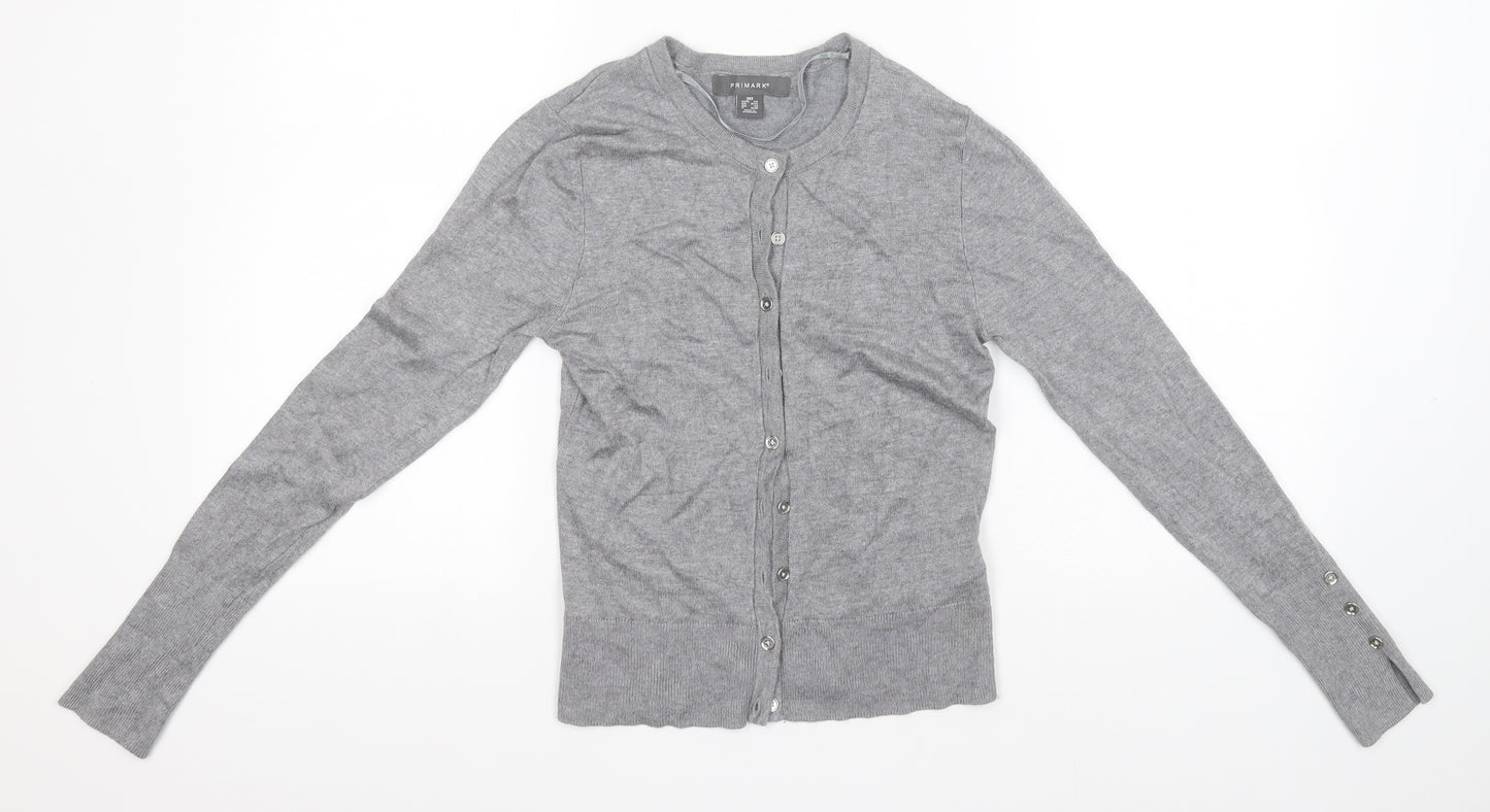 Primark Womens Silver Round Neck  Viscose Cardigan Jumper Size 4