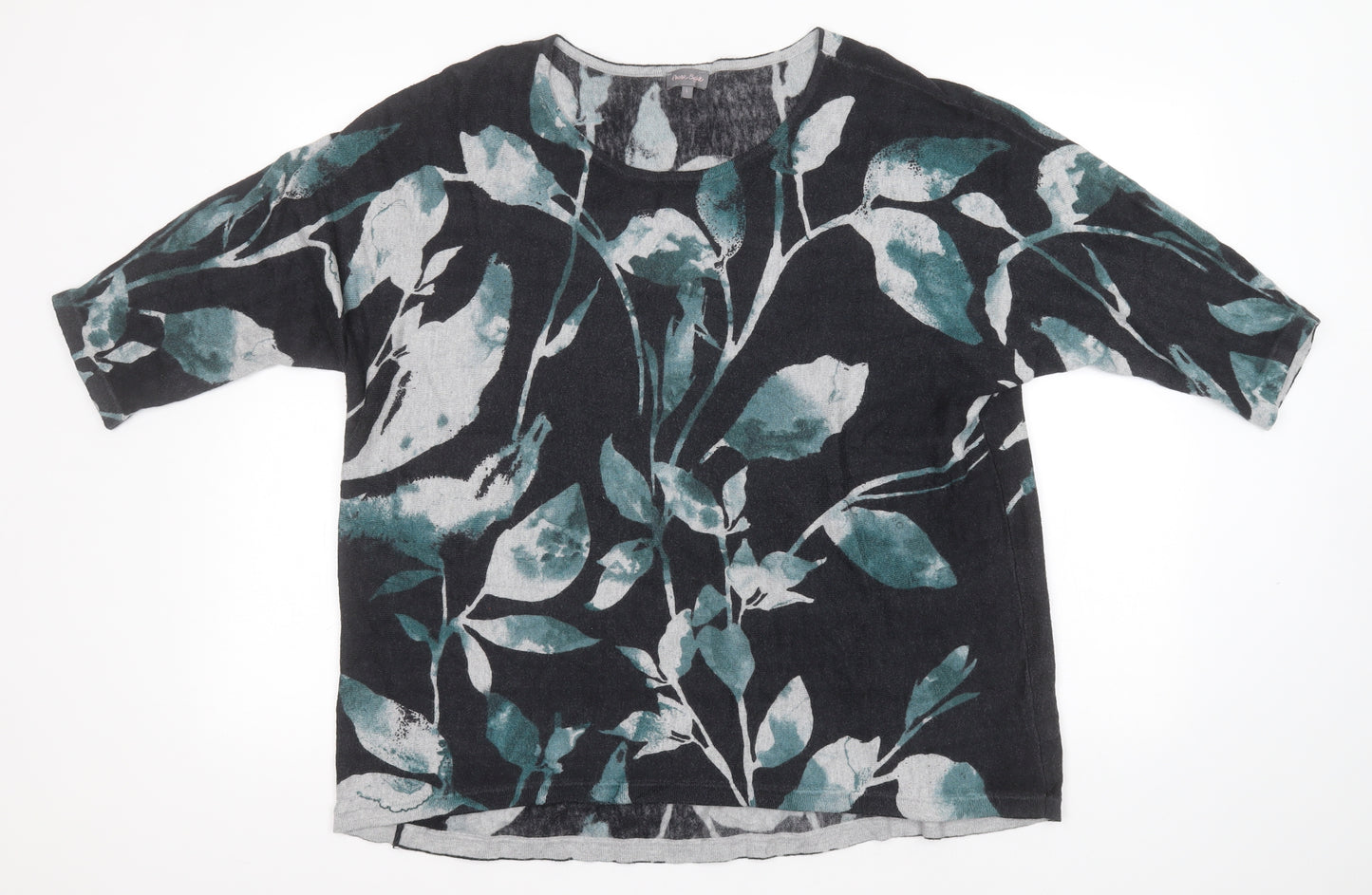 Phase Eight Womens Black Round Neck Floral Cotton Pullover Jumper Size L