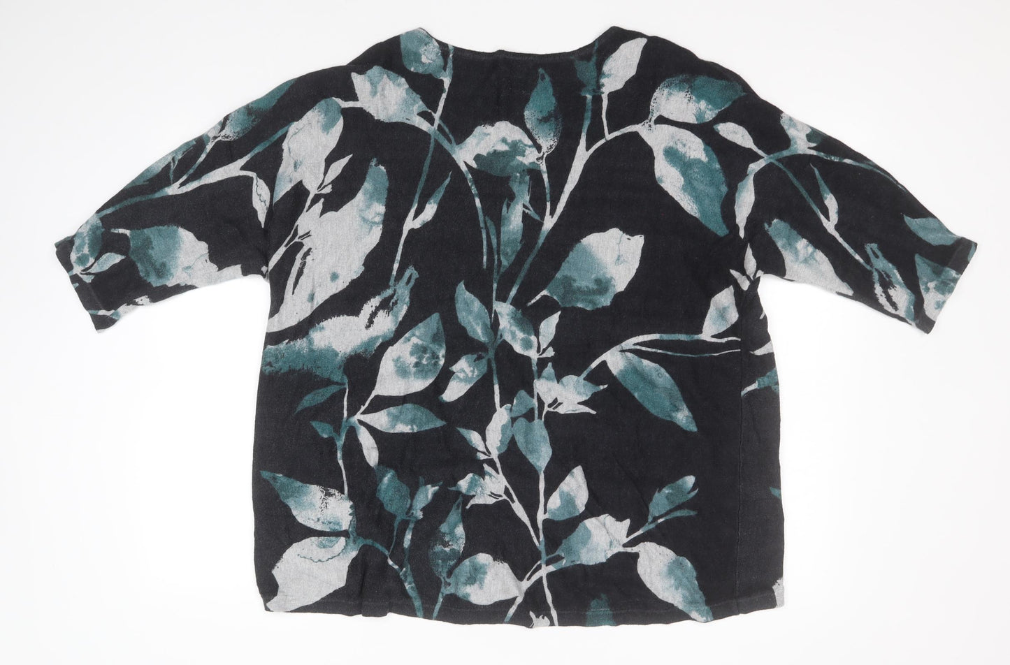 Phase Eight Womens Black Round Neck Floral Cotton Pullover Jumper Size L
