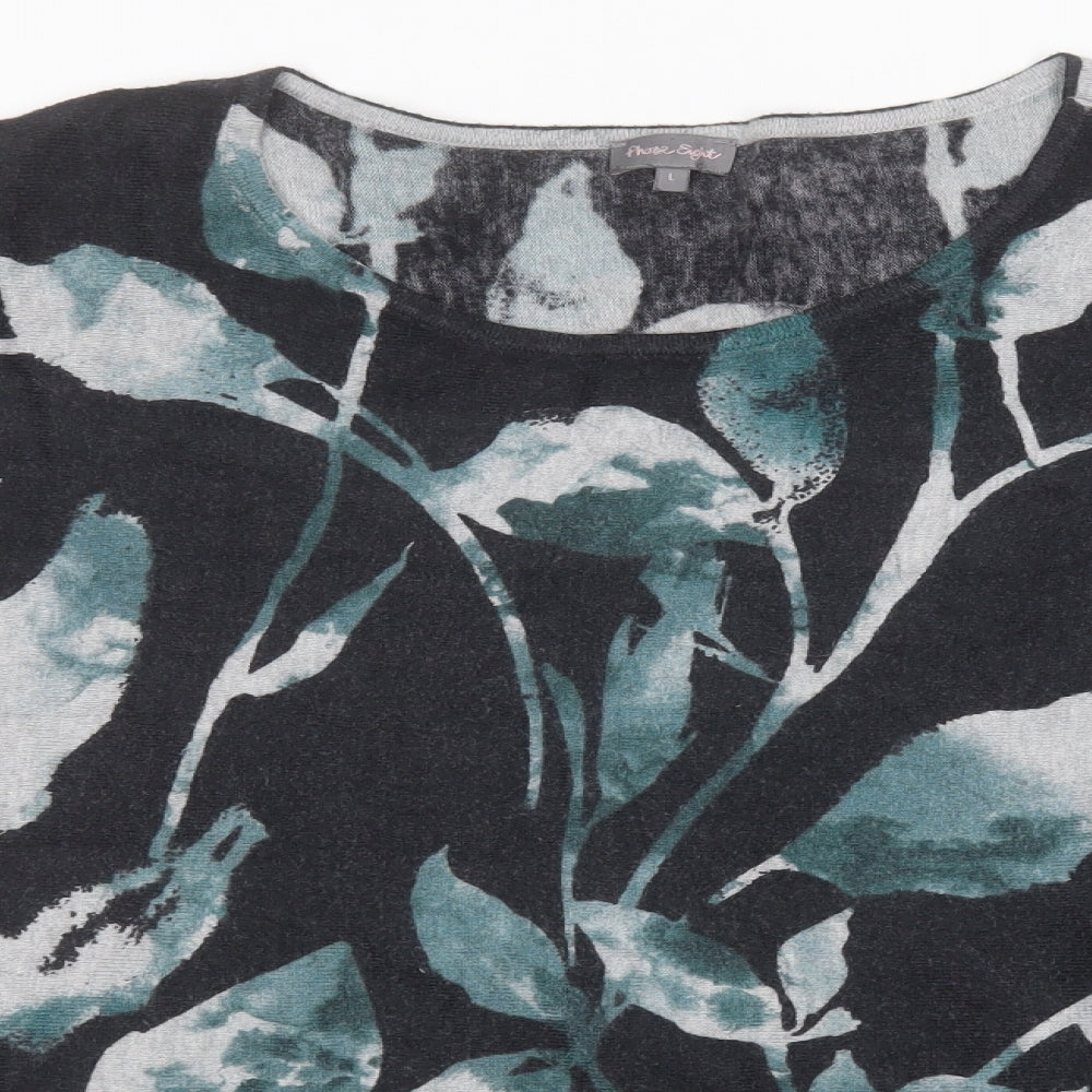 Phase Eight Womens Black Round Neck Floral Cotton Pullover Jumper Size L