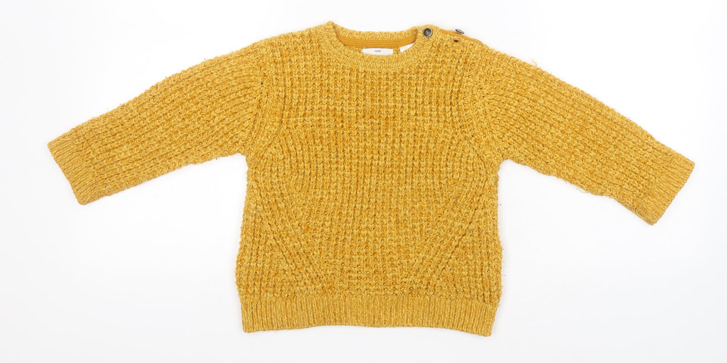 Zara Girls Orange Round Neck  Acrylic Pullover Jumper Size 3-4 Years