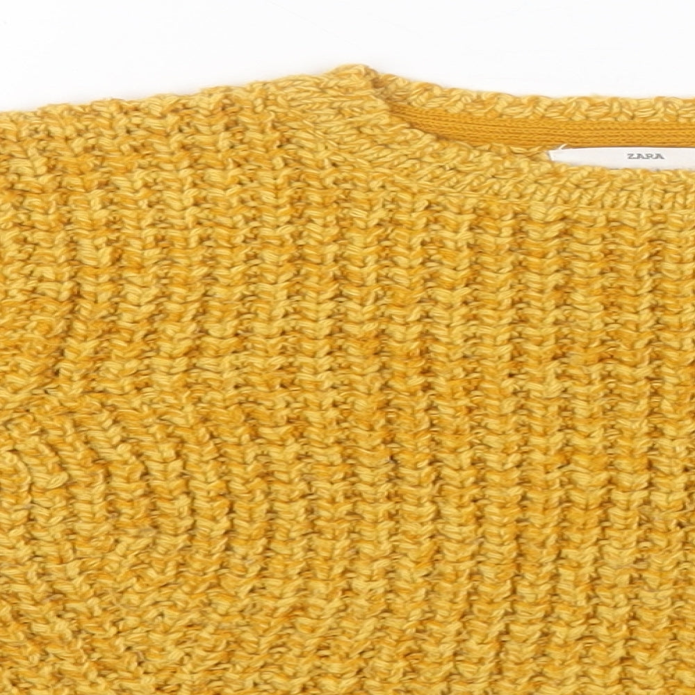 Zara Girls Orange Round Neck  Acrylic Pullover Jumper Size 3-4 Years
