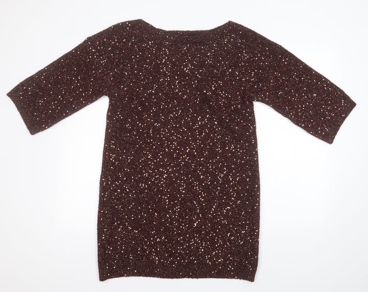 Oasis Womens Gold Round Neck Acrylic Pullover Jumper Size XS