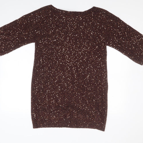 Oasis Womens Gold Round Neck  Acrylic Pullover Jumper Size XS