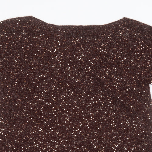Oasis Womens Gold Round Neck  Acrylic Pullover Jumper Size XS