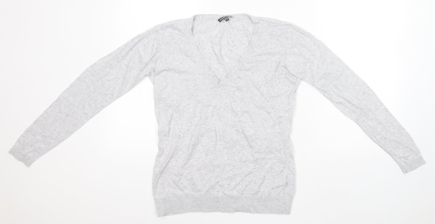 Warehouse Womens Grey V-Neck  Cotton Pullover Jumper Size 10