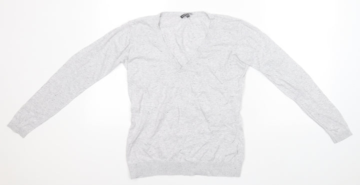Warehouse Womens Grey V-Neck  Cotton Pullover Jumper Size 10