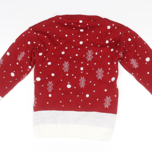 Stylo Boys Red Round Neck Fair Isle Acrylic Pullover Jumper Size 5-6 Years   - Christmas, Reindeer