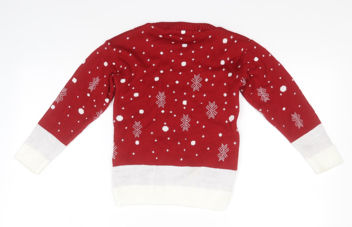 Stylo Boys Red Round Neck Fair Isle Acrylic Pullover Jumper Size 5-6 Years   - Christmas, Reindeer