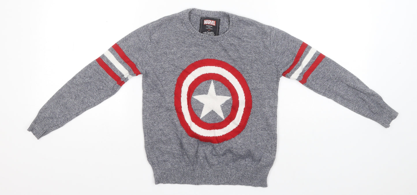 Marvel Boys Grey Round Neck  Cotton Pullover Jumper Size 4-5 Years   - Captain America