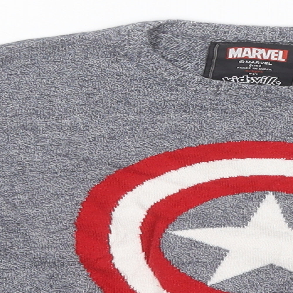 Marvel Boys Grey Round Neck  Cotton Pullover Jumper Size 4-5 Years   - Captain America