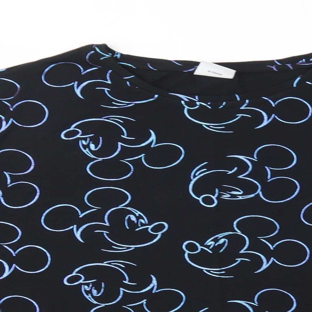 Primark Womens Black Solid Polyester Top Pyjama Top Size M   - Mickey Mouse