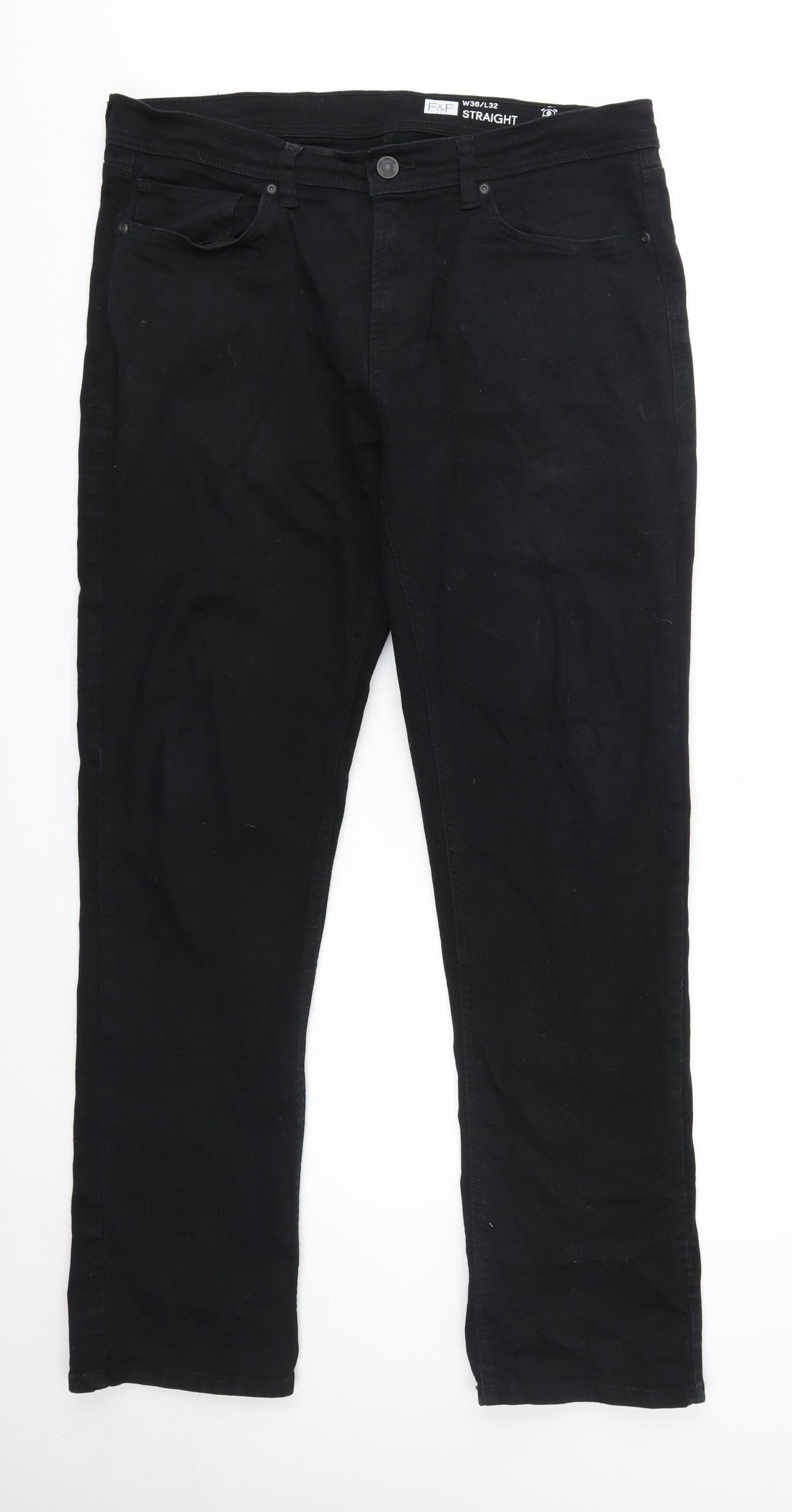 F&F Mens Black  Cotton Straight Jeans Size 36 in L32 in Regular