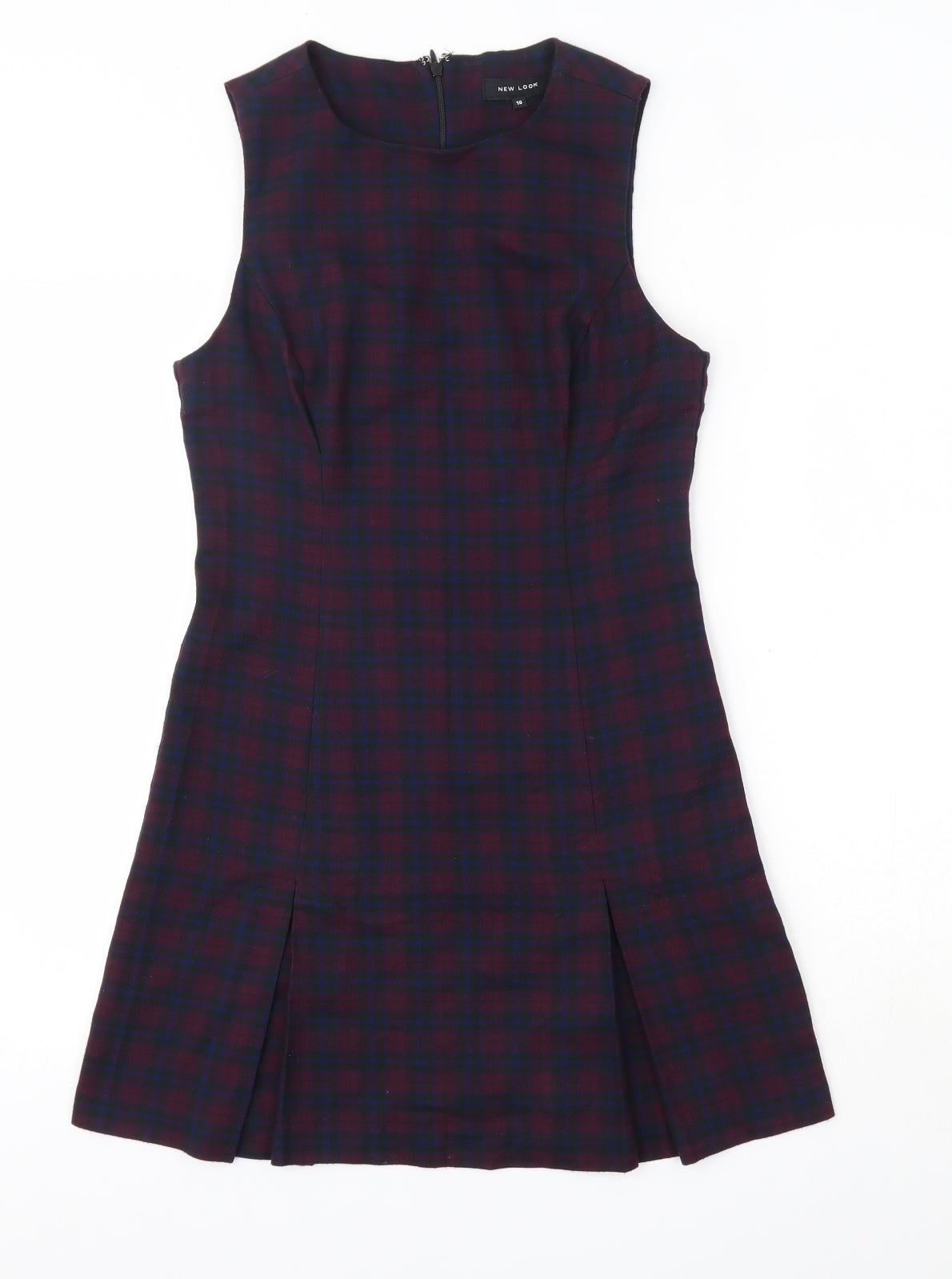 New Look Womens Purple Check Polyester A-Line  Size 10  Round Neck