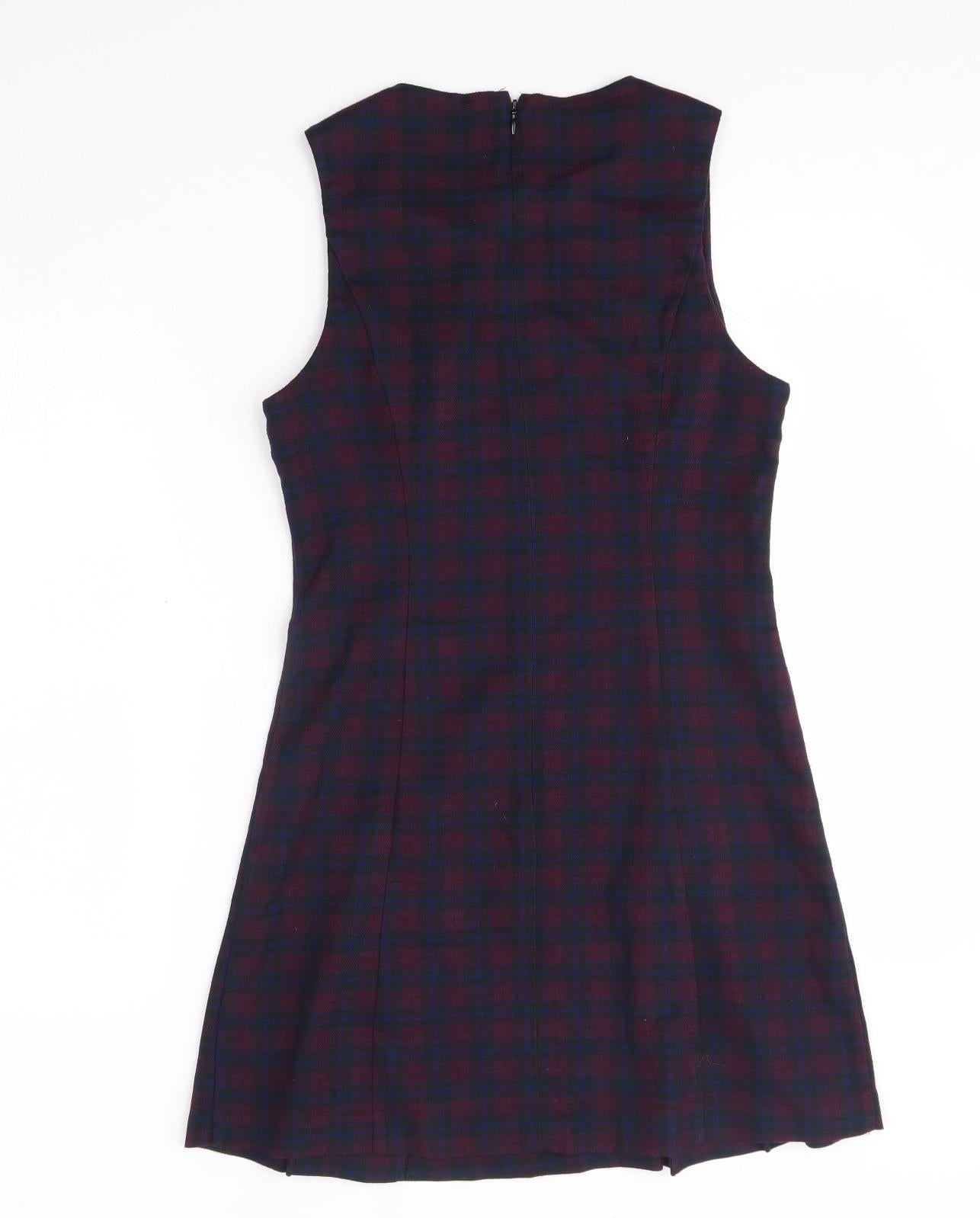 New Look Womens Purple Check Polyester A-Line  Size 10  Round Neck