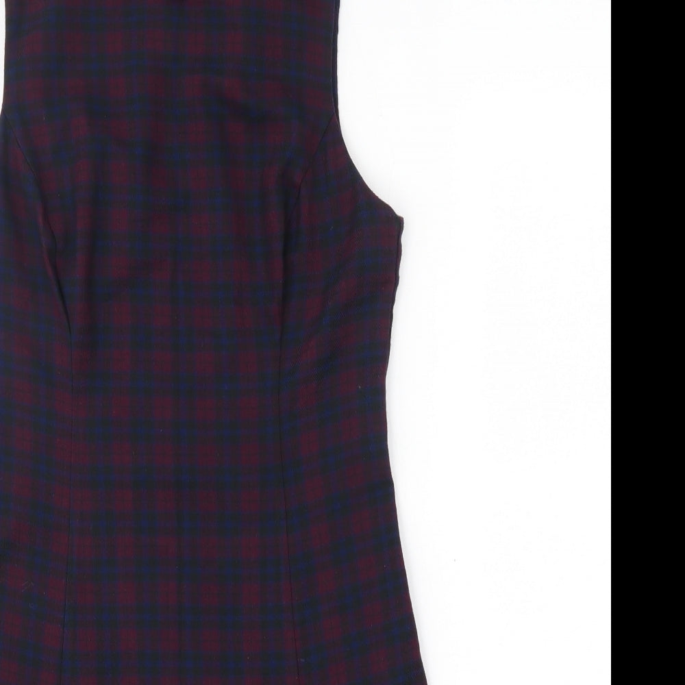 New Look Womens Purple Check Polyester A-Line  Size 10  Round Neck