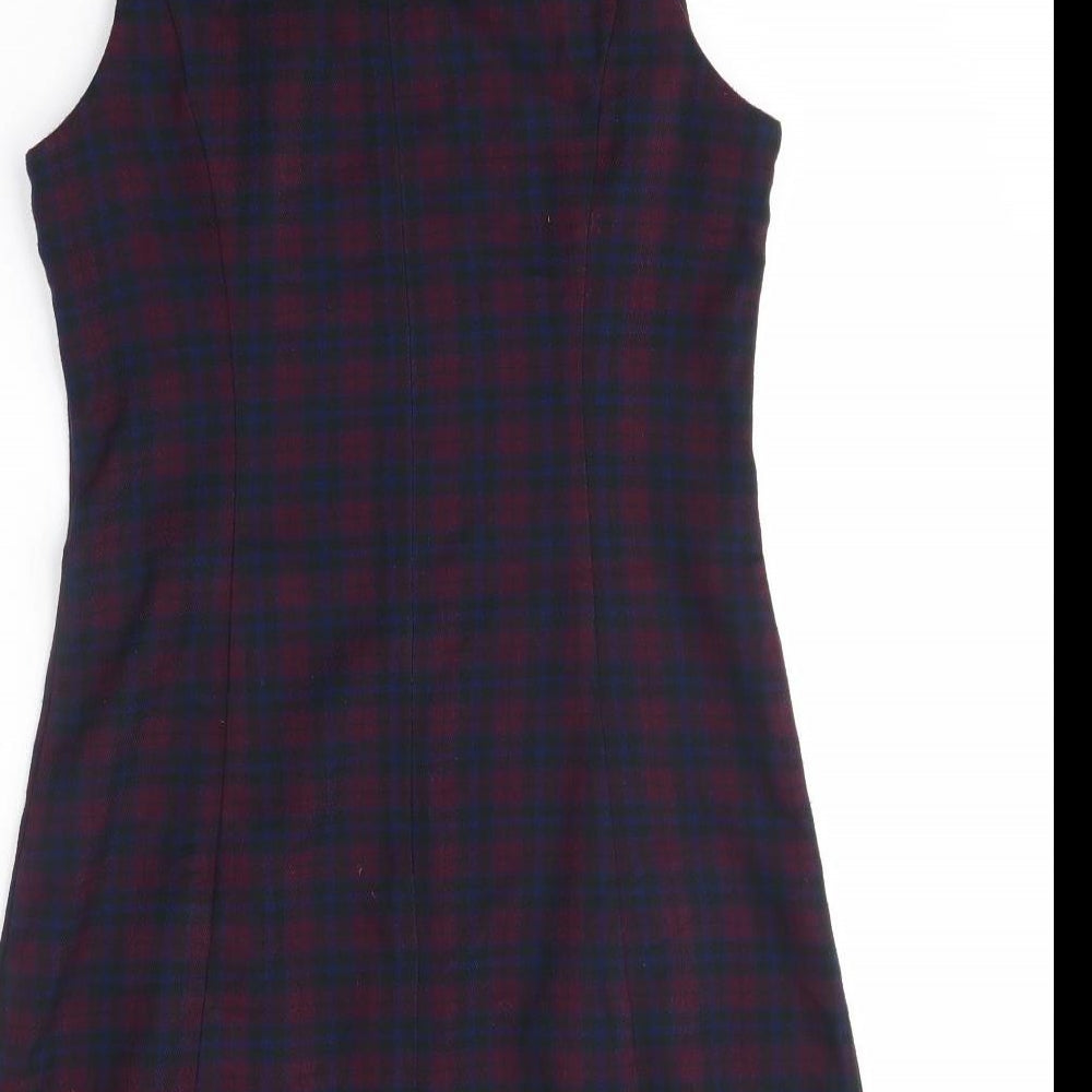 New Look Womens Purple Check Polyester A-Line  Size 10  Round Neck