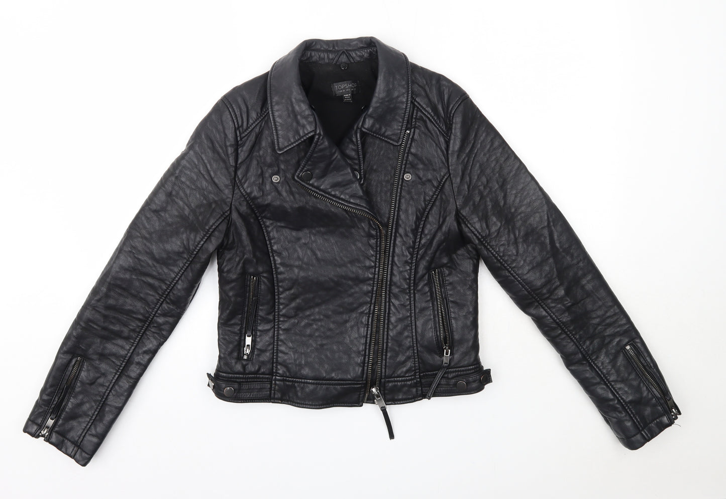 Topshop Womens Black   Jacket  Size 10   - Faux Leather