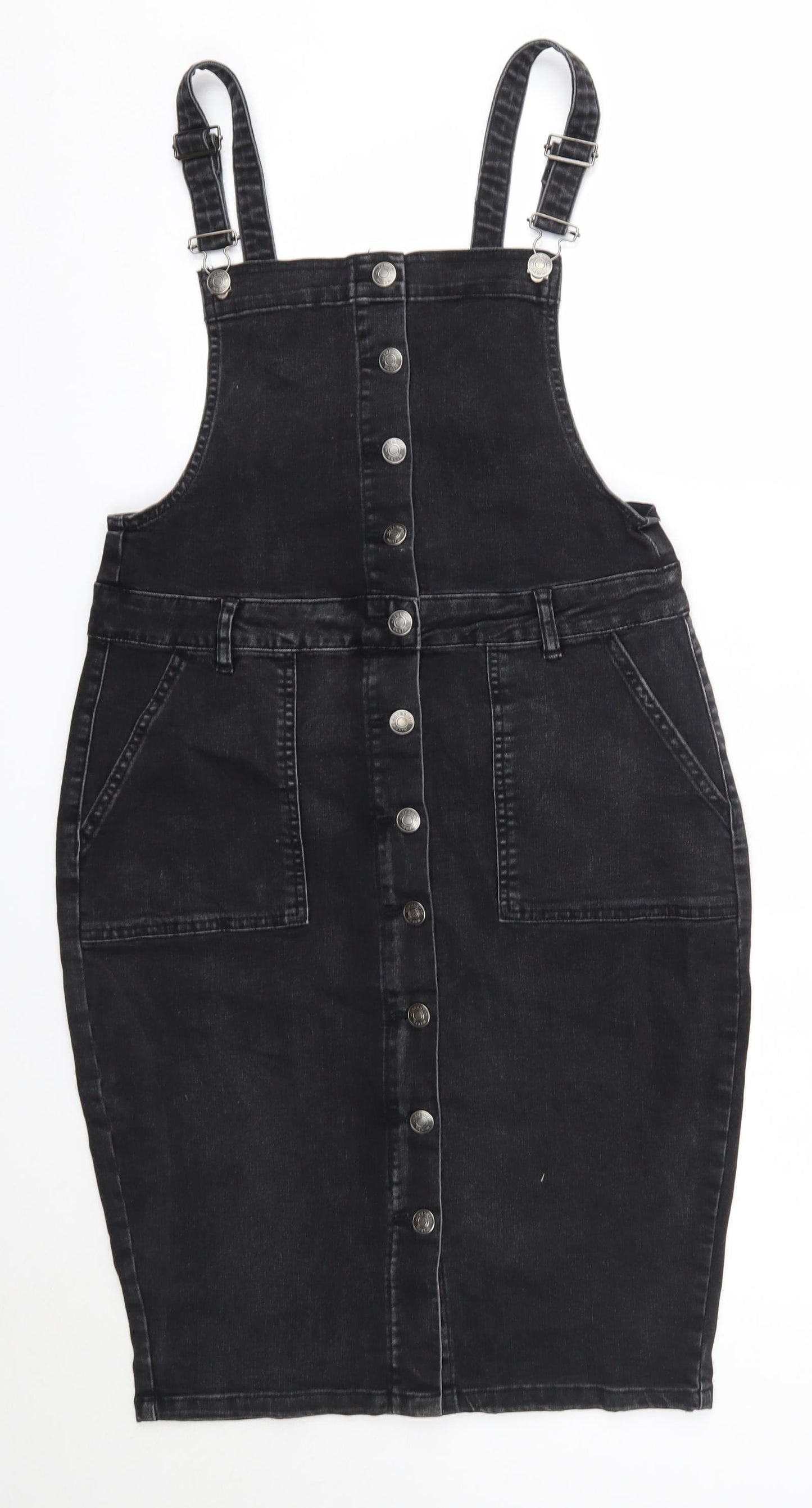 Matalan Womens Grey  Cotton Pinafore/Dungaree Dress  Size 14  Square Neck