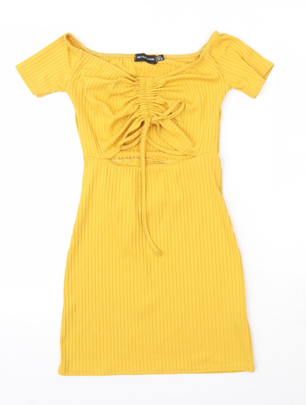PRETTYLITTLETHING Womens Yellow  Polyester T-Shirt Dress  Size 8  Round Neck