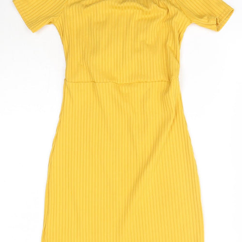 PRETTYLITTLETHING Womens Yellow  Polyester T-Shirt Dress  Size 8  Round Neck