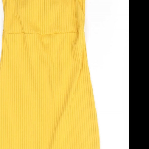 PRETTYLITTLETHING Womens Yellow  Polyester T-Shirt Dress  Size 8  Round Neck