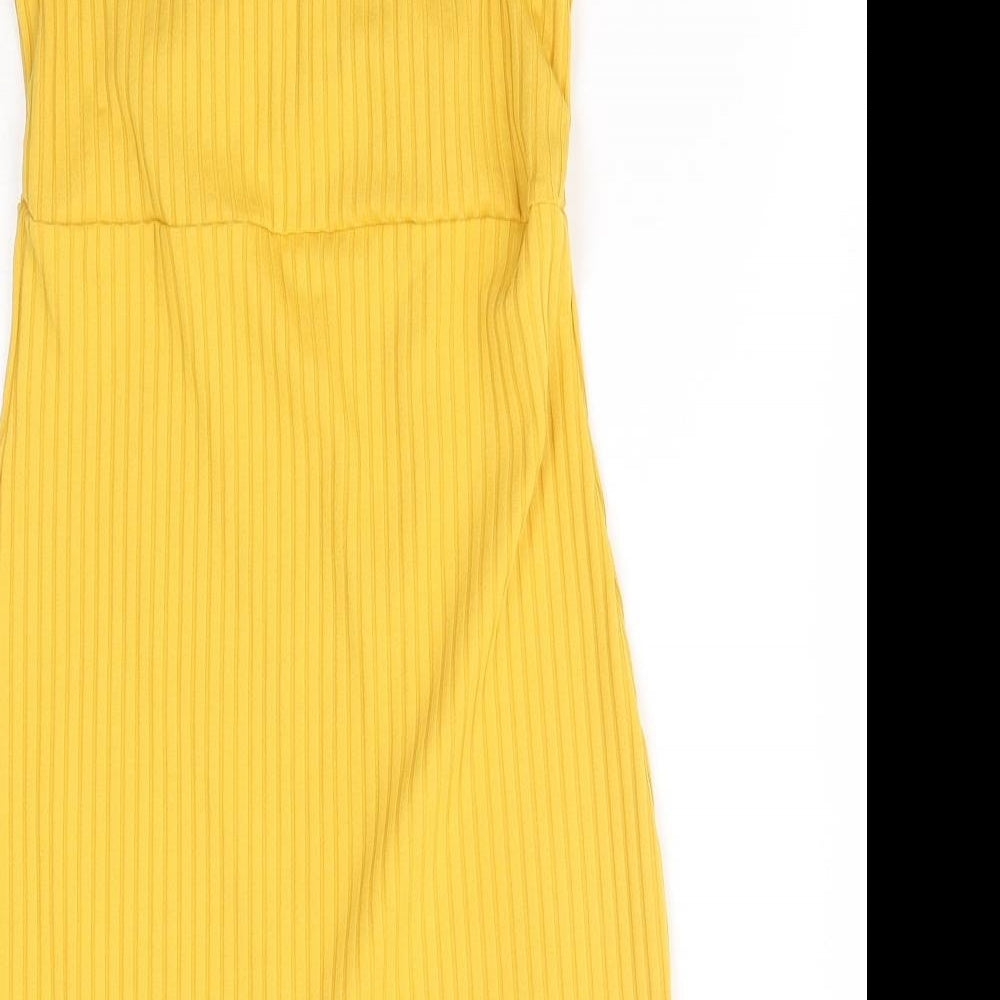 PRETTYLITTLETHING Womens Yellow  Polyester T-Shirt Dress  Size 8  Round Neck