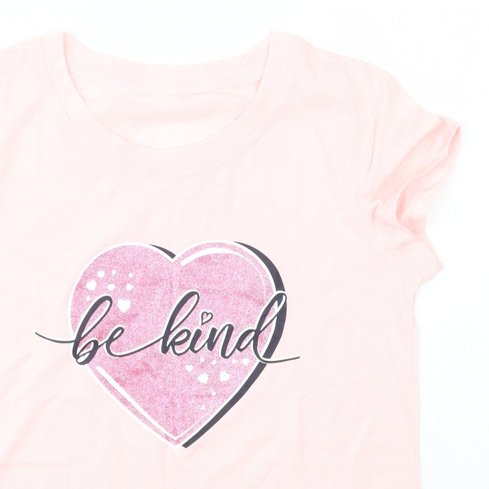 Preworn Womens Pink  Polyester Basic T-Shirt Size 8 Round Neck - Be Kind